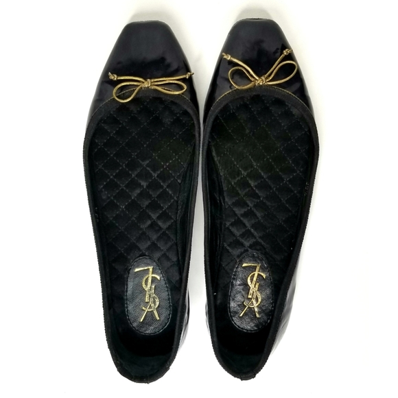 Yves Saint Laurent Shoes - YSL Navy Patent Leather Shiny Bow Ballet Flats